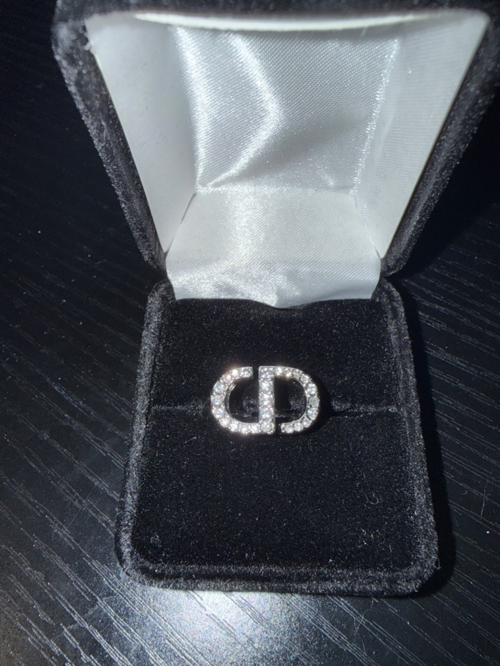 Crystal Double 'CD' Logo ring - Silver Tone size 7
